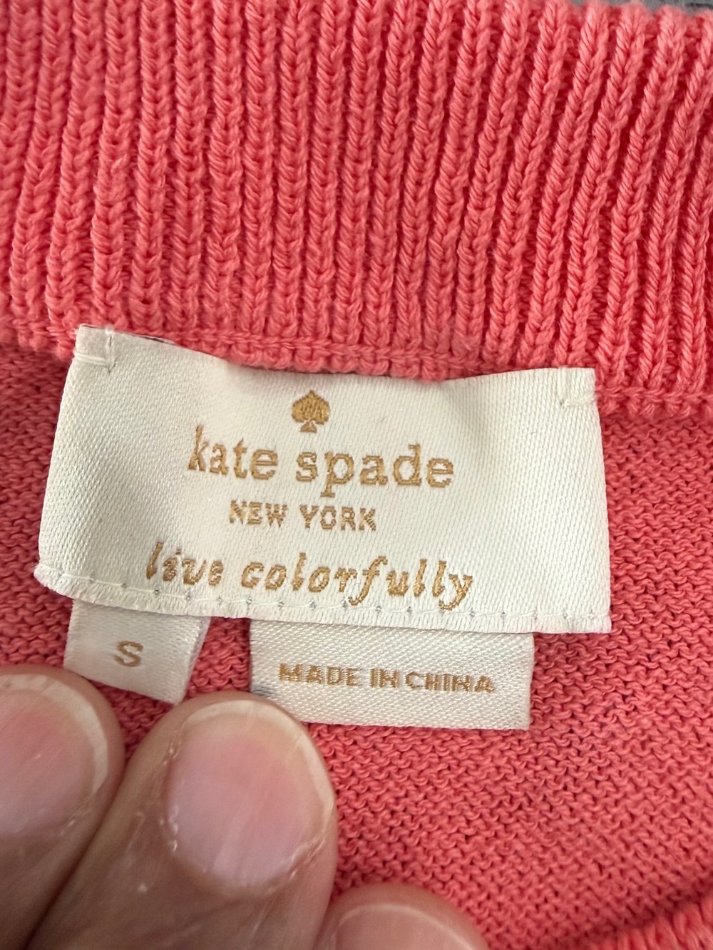 kate spade Coral Pink Knit Top with Ribbed Trim - Picture 3 of 6